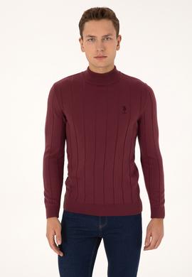Erkek Slim Fit Boğazlı Yaka Bordo Kazak - 50315019015