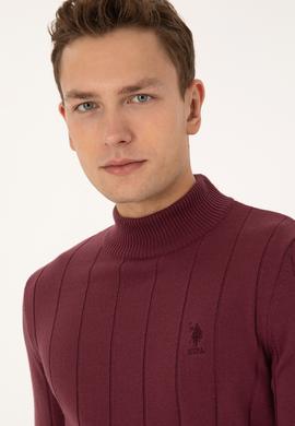 Erkek Slim Fit Boğazlı Yaka Bordo Kazak - 50315019015