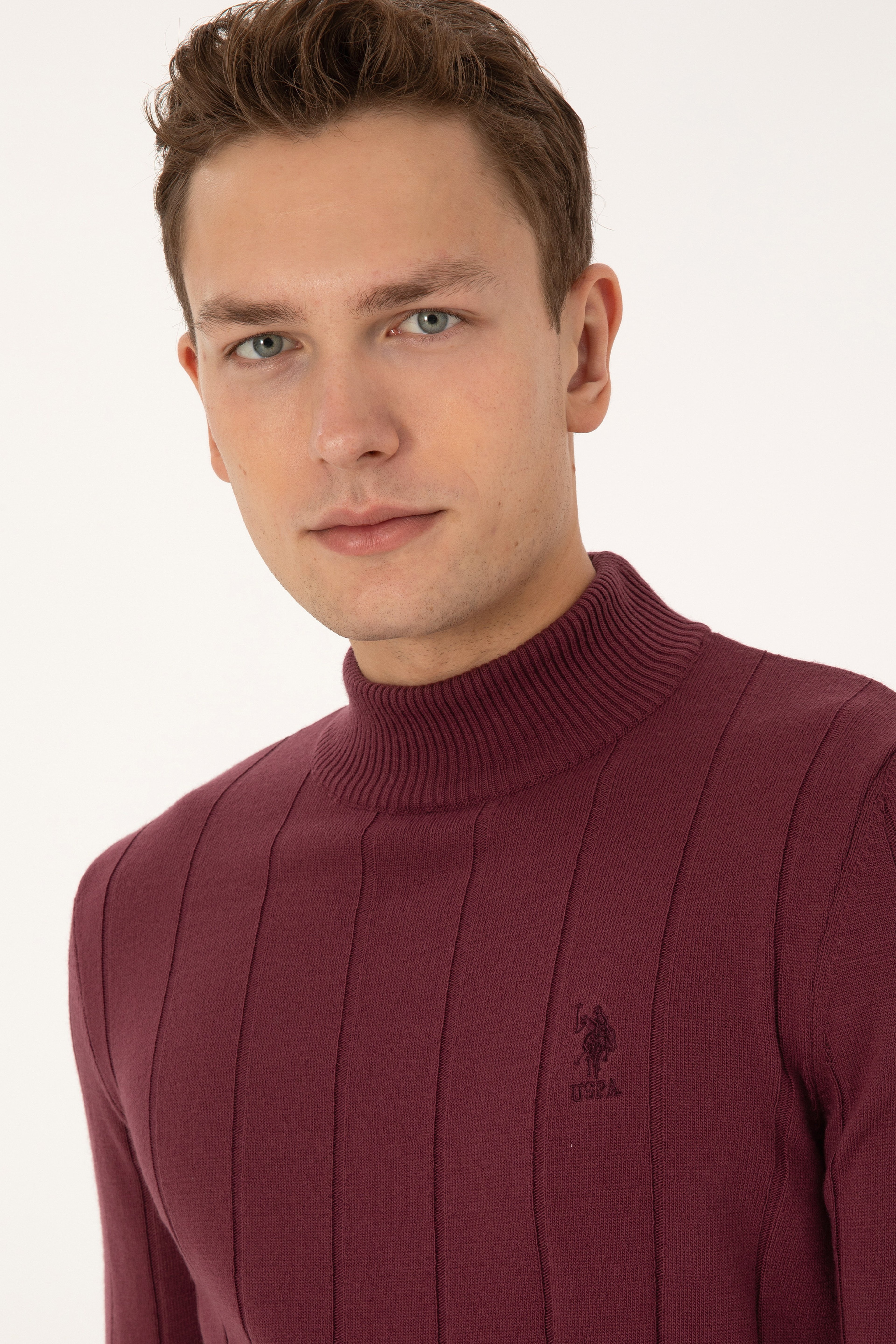 Erkek Slim Fit Yarım Balıkçı Yaka Bordo Kazak - Image 2