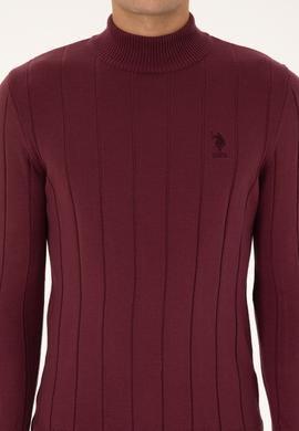 Erkek Slim Fit Boğazlı Yaka Bordo Kazak - 50315019015