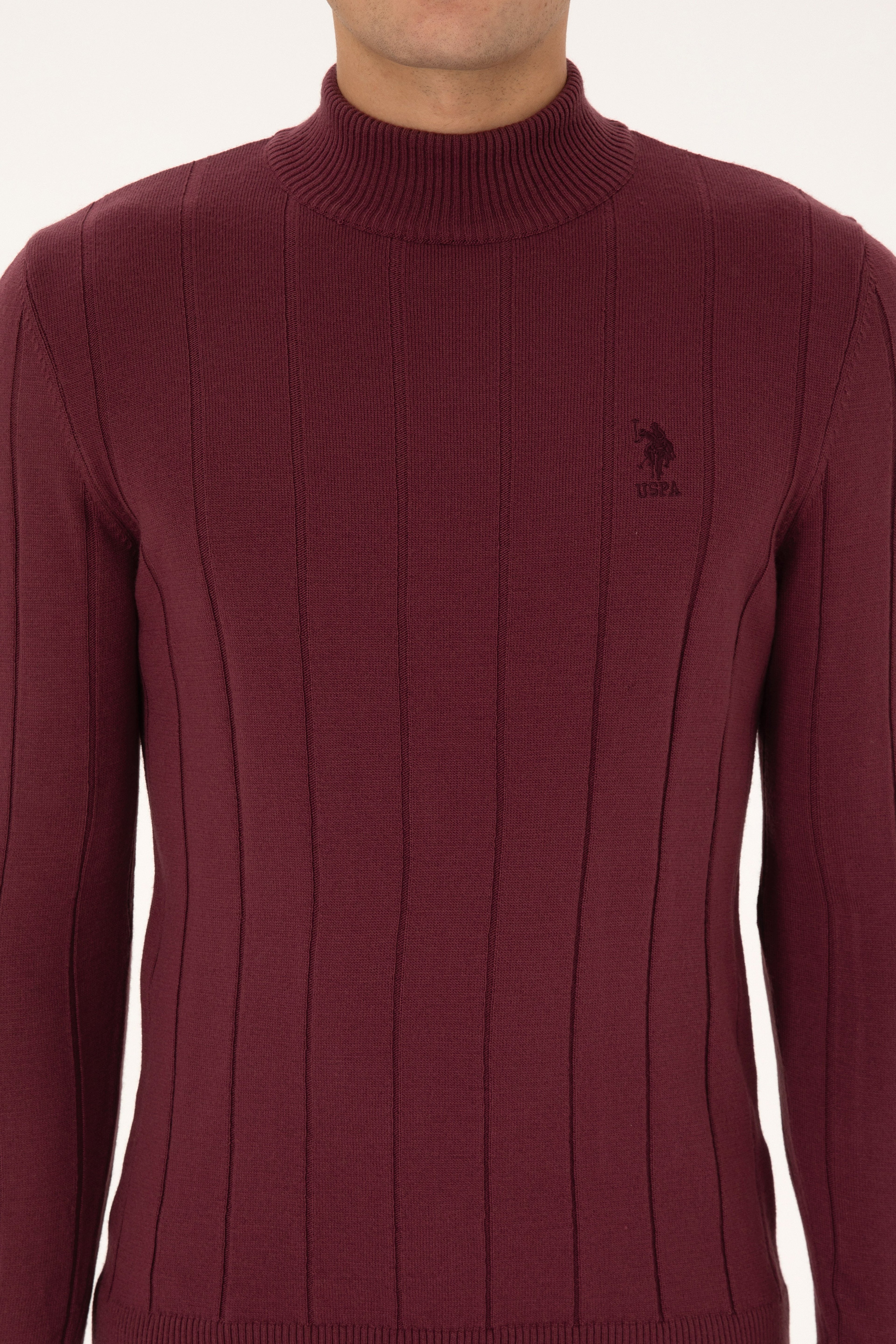 Erkek Slim Fit Yarım Balıkçı Yaka Bordo Kazak - Image 6