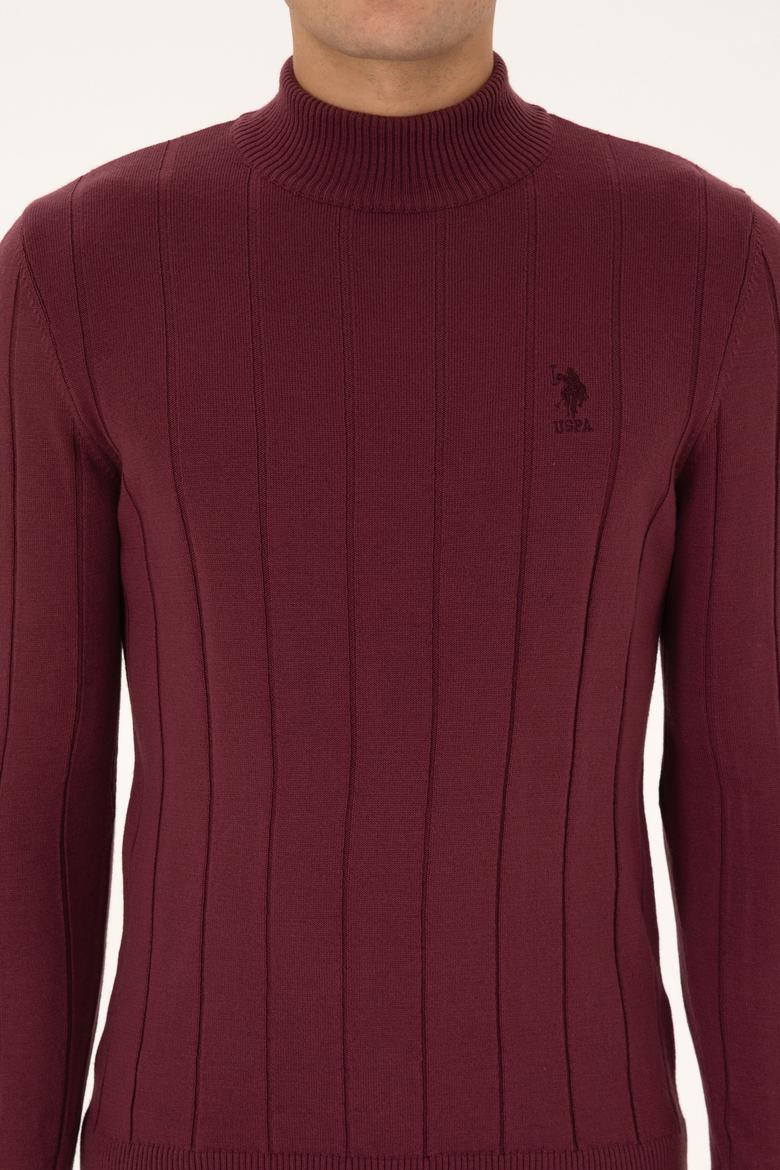 Erkek Slim Fit Boğazlı Yaka Bordo Kazak - 50315019015