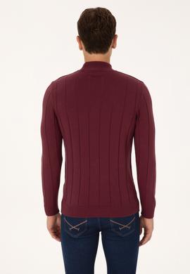 Erkek Slim Fit Boğazlı Yaka Bordo Kazak - 50315019015