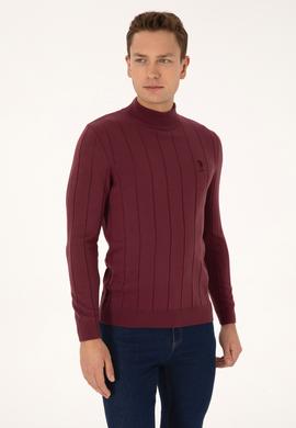 Erkek Slim Fit Boğazlı Yaka Bordo Kazak - 50315019015