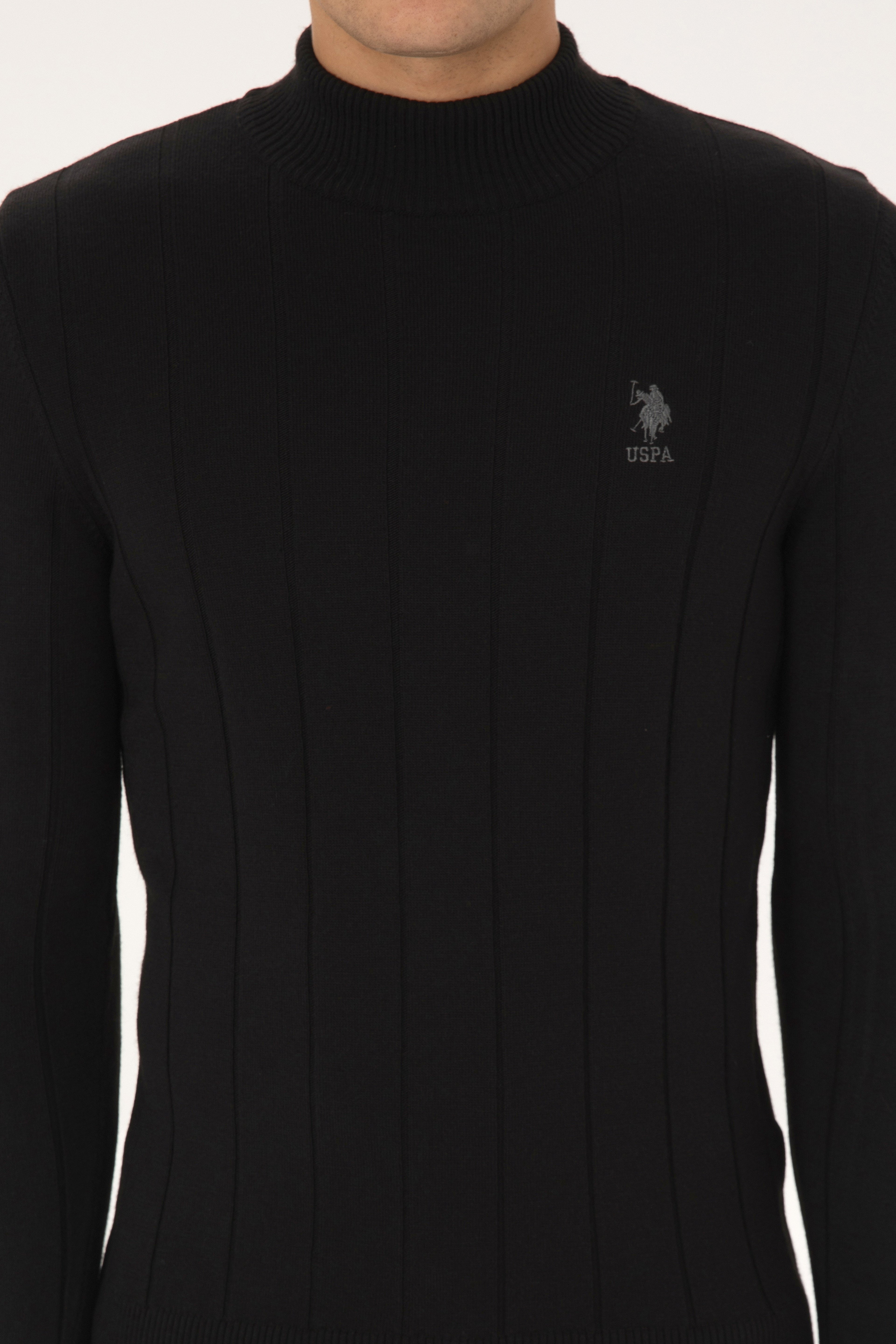 Erkek Slim Fit Yarım Balıkçı Yaka Siyah Kazak - Image 6