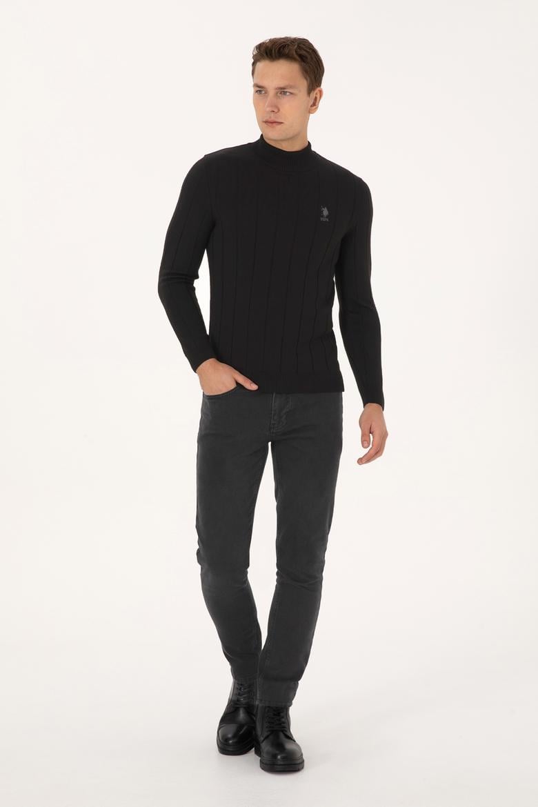 Erkek Slim Fit Boğazlı Yaka Siyah Kazak - 50315019001