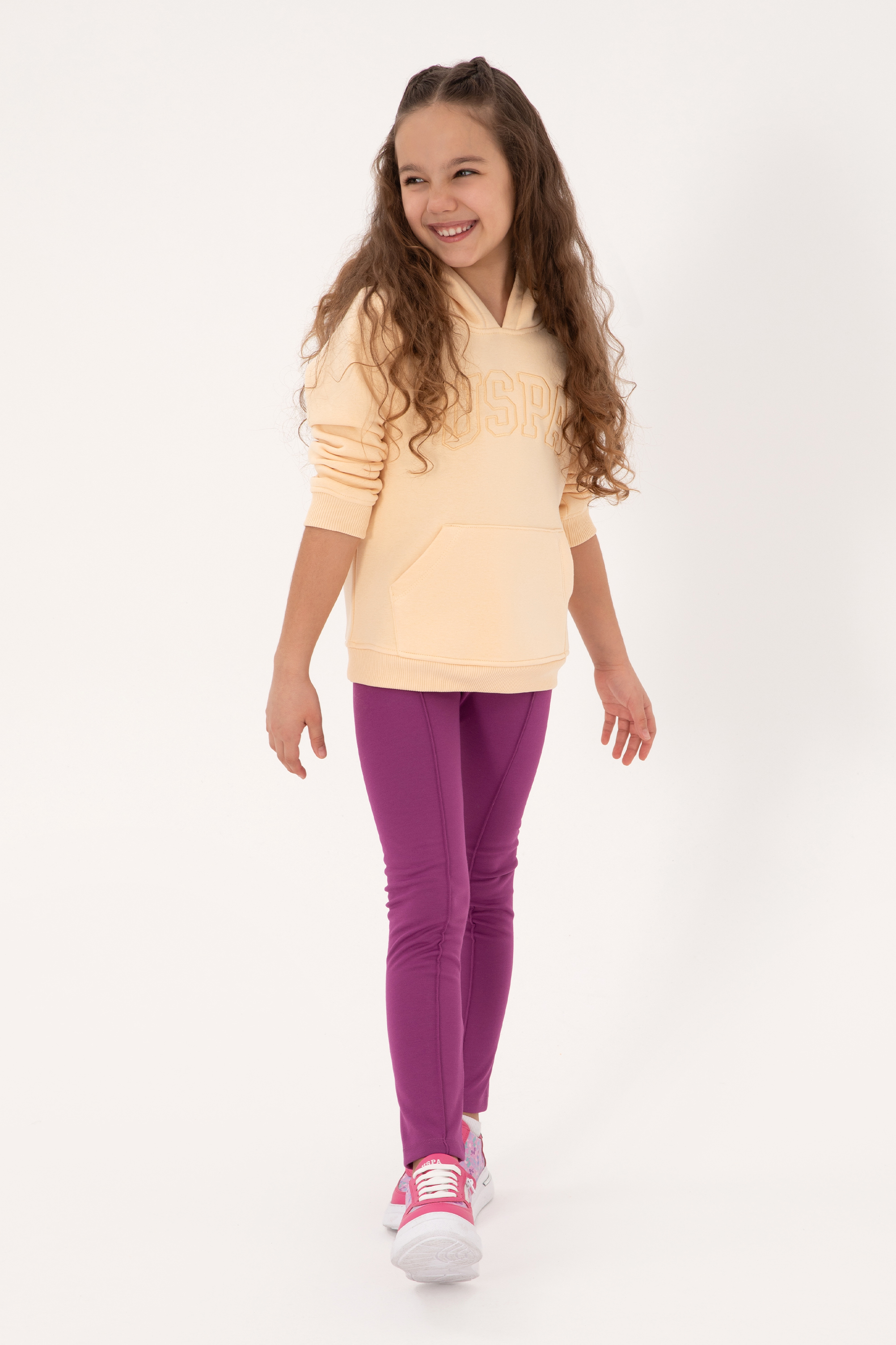 Kız Çocuk Kavun Kapüşonlu Şardonlu Basic Sweatshirt