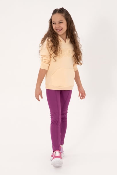 Kız Çocuk Kavun Kapüşonlu Şardonlu Basic Sweatshirt