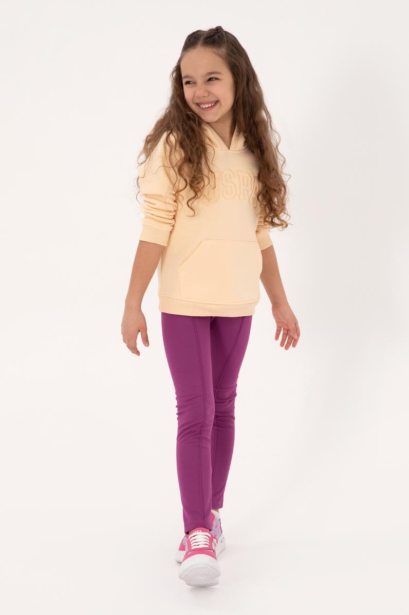 Kız Çocuk Kavun Kapüşonlu Şardonlu Basic Sweatshirt