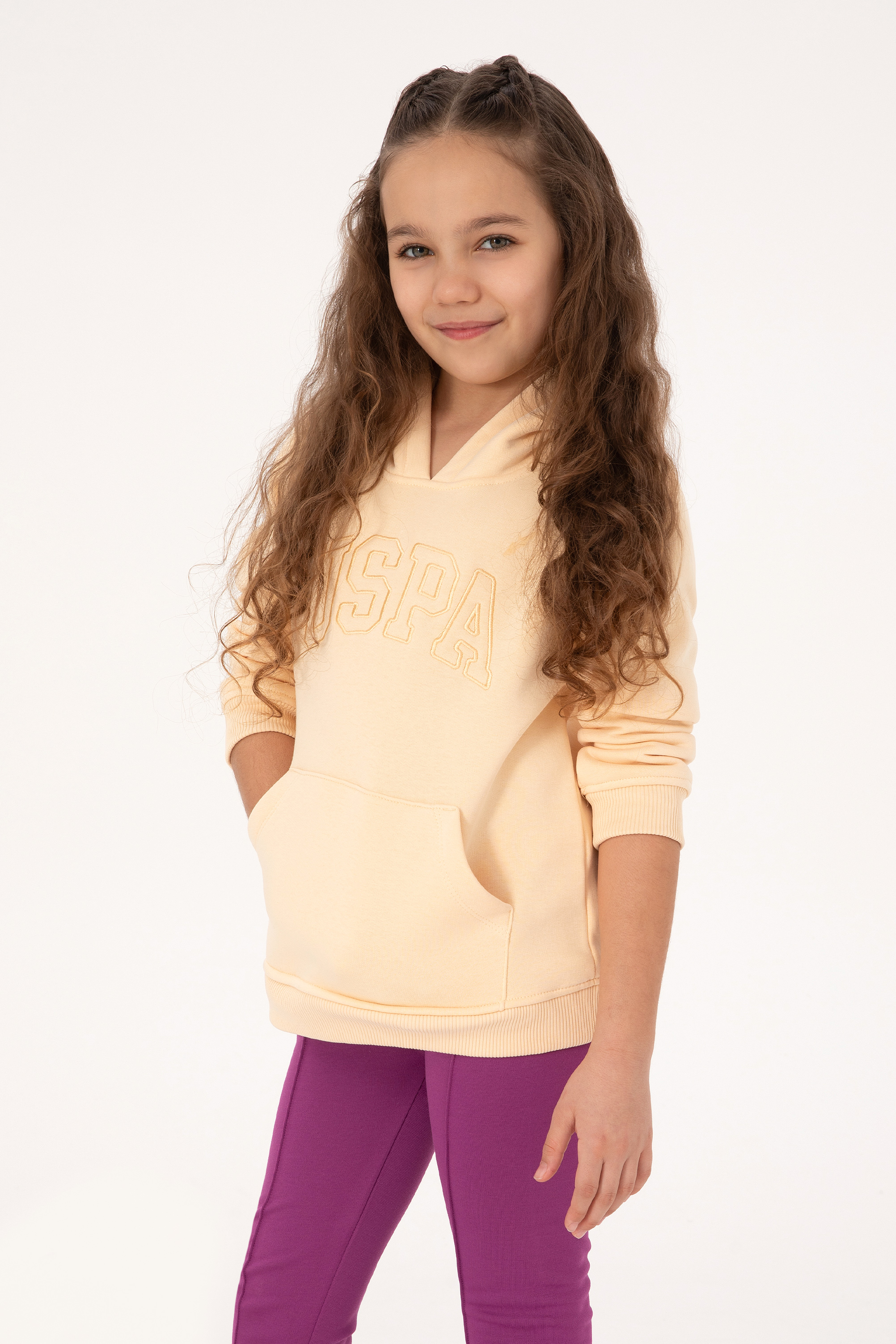 Kız Çocuk Kavun Kapüşonlu Şardonlu Basic Sweatshirt - Image 1