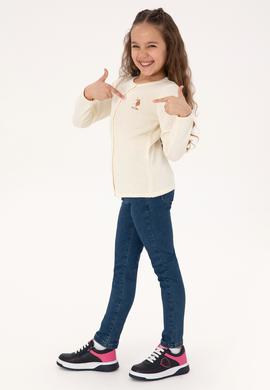Kız Çocuk Krem Düğmeli Bisiklet Yaka Triko Hırka - 50316292054