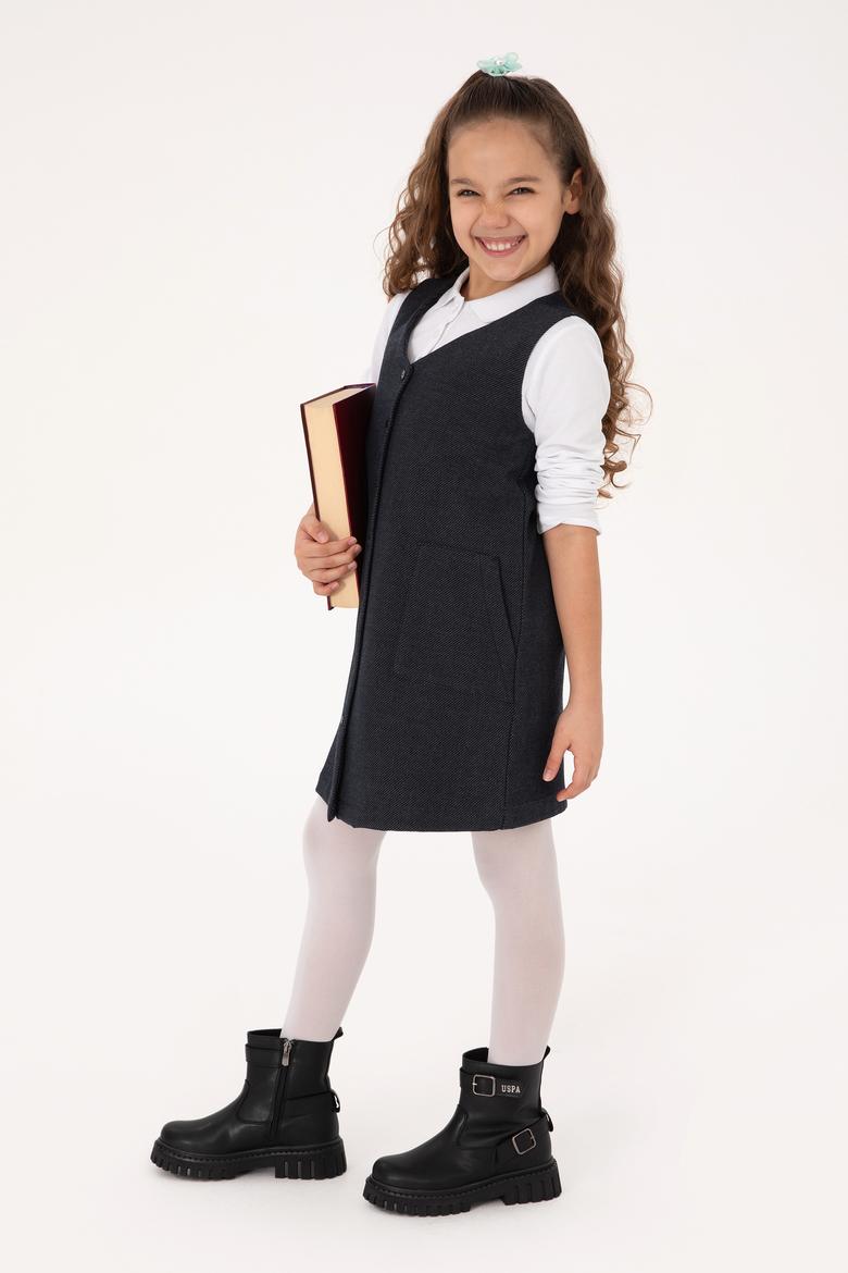 Kız Çocuk Lacivert Dokuma Elbise