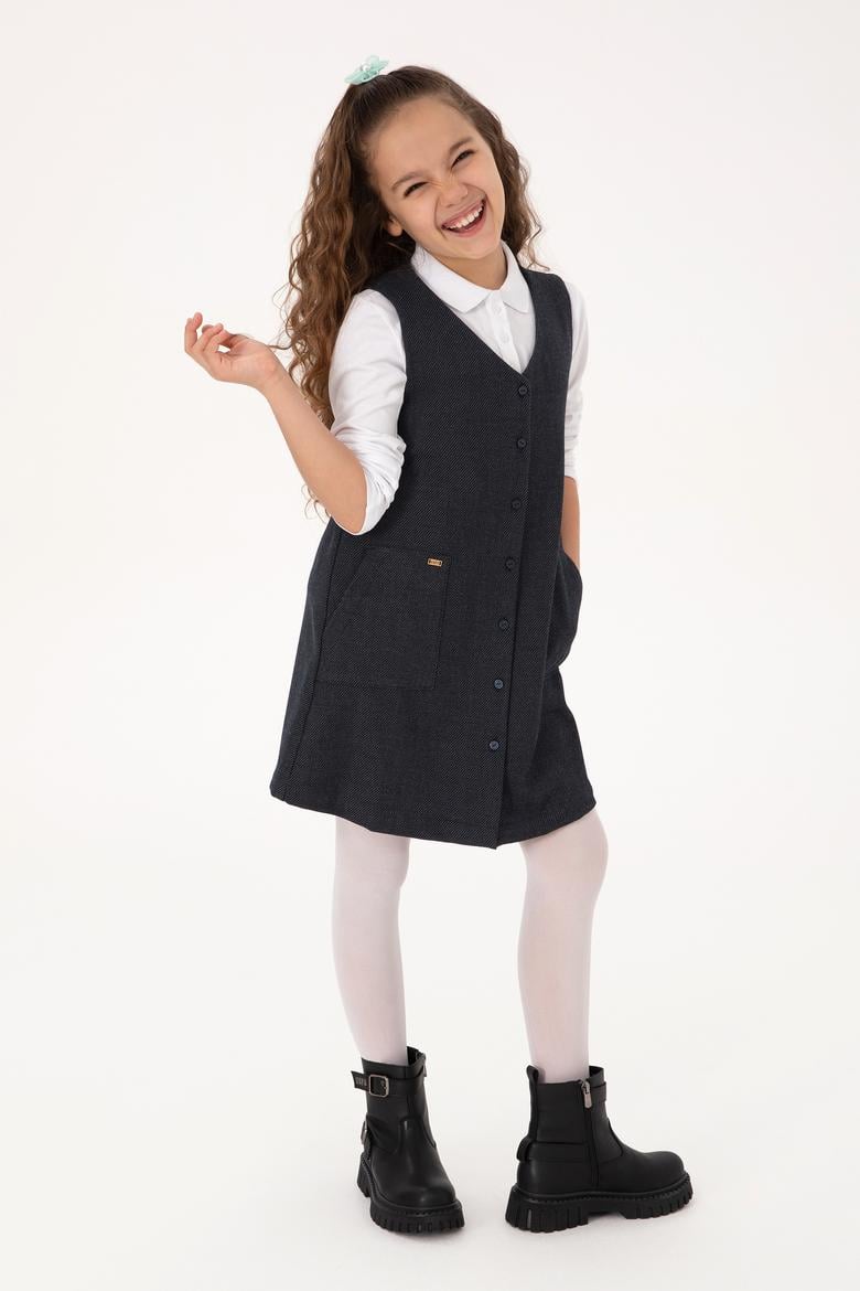 Kız Çocuk Lacivert Dokuma Elbise - 50314319004