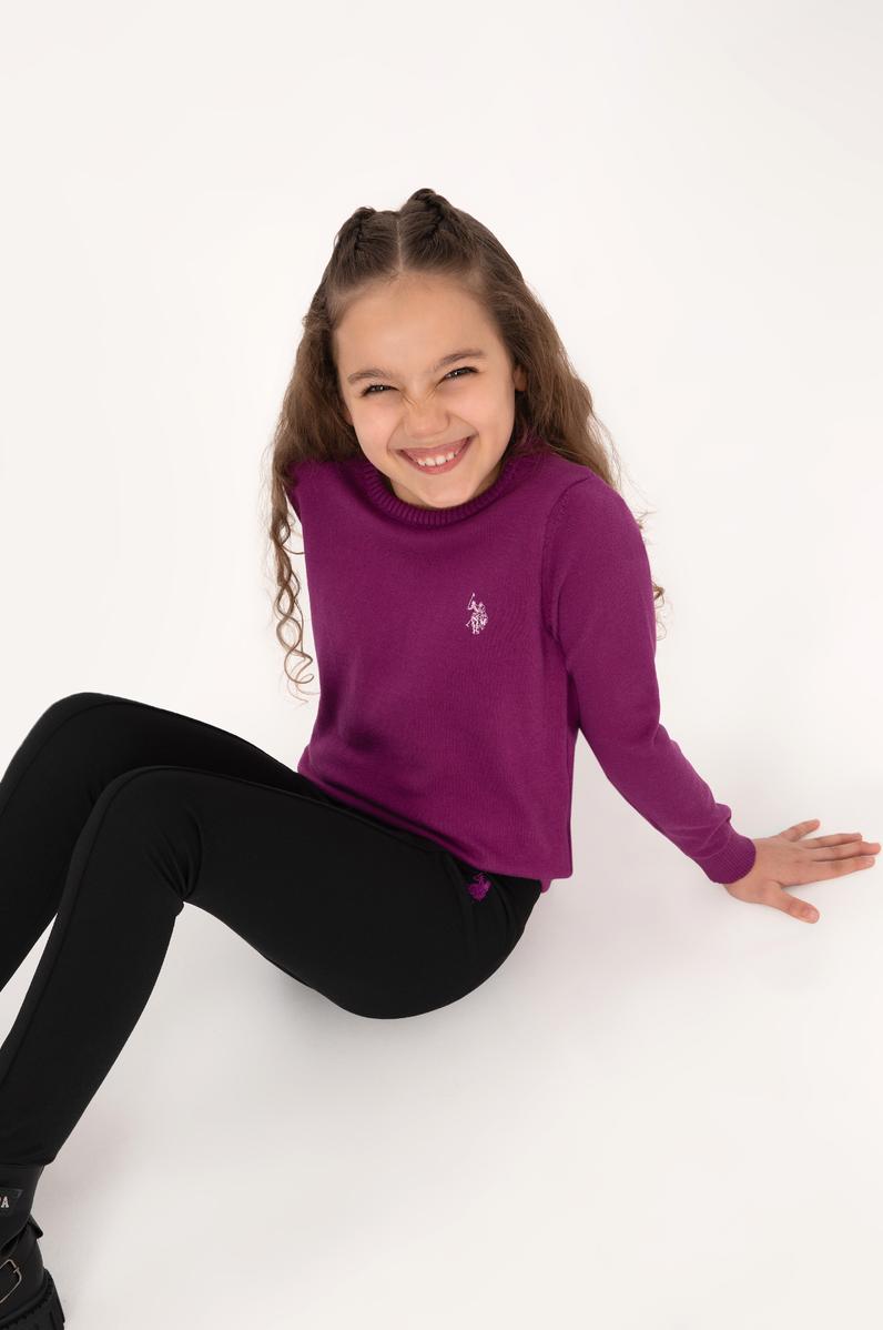 Kız Çocuk Menekşe Bisiklet Yaka Basic Kazak