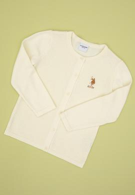 Kız Çocuk Krem Düğmeli Bisiklet Yaka Triko Hırka - 50316292054