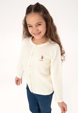 Kız Çocuk Krem Düğmeli Bisiklet Yaka Triko Hırka - 50316292054
