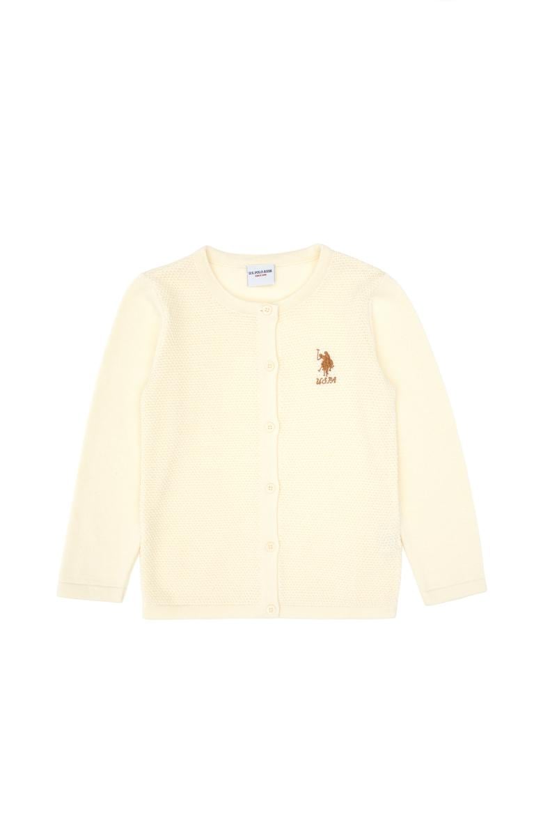 Kız Çocuk Krem Düğmeli Bisiklet Yaka Triko Hırka - 50316292054