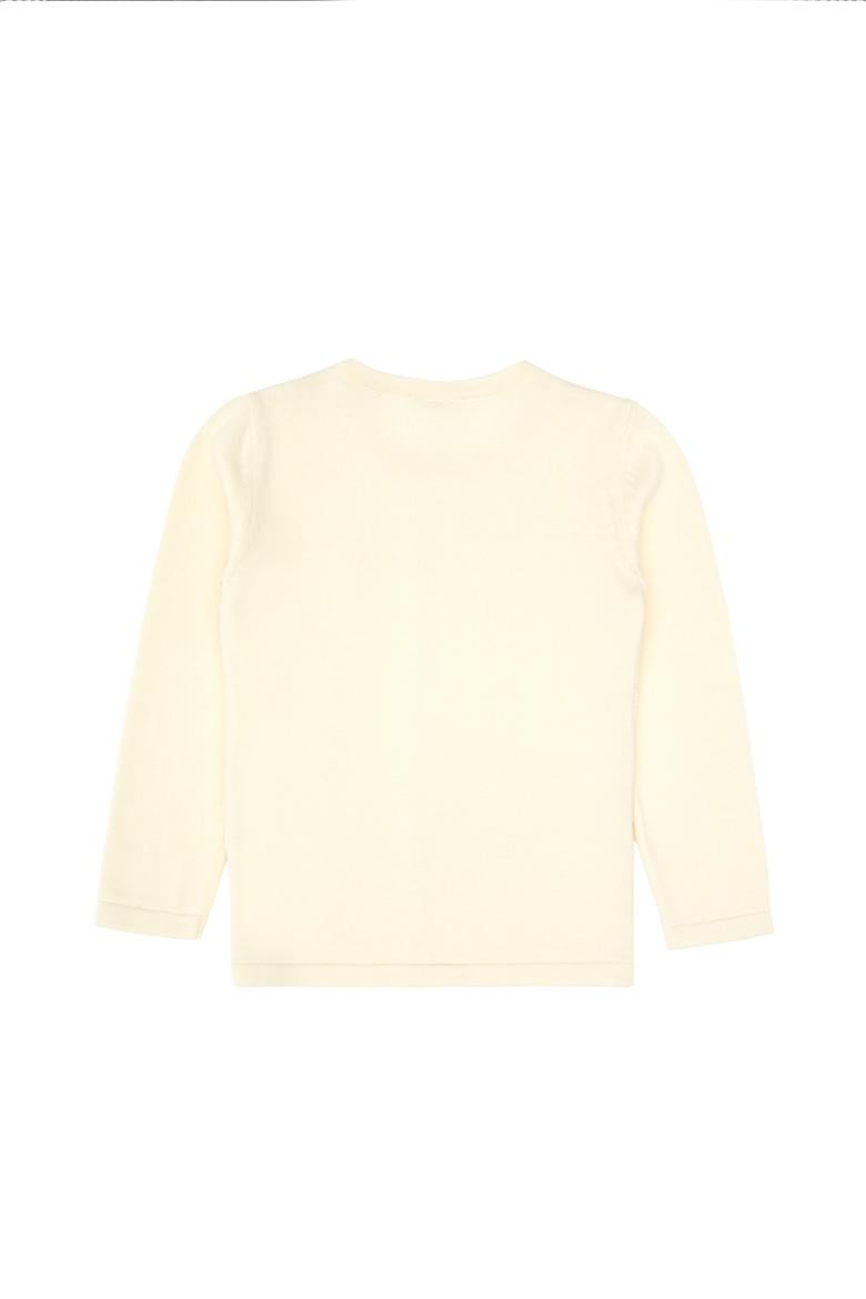 Kız Çocuk Krem Düğmeli Bisiklet Yaka Triko Hırka - 50316292054