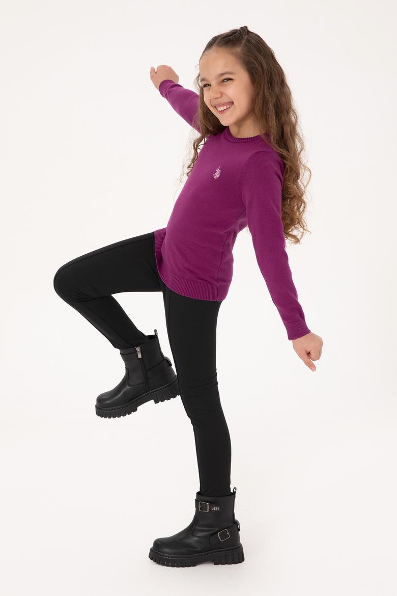 Kız Çocuk Menekşe Bisiklet Yaka Basic Kazak - 50316808013