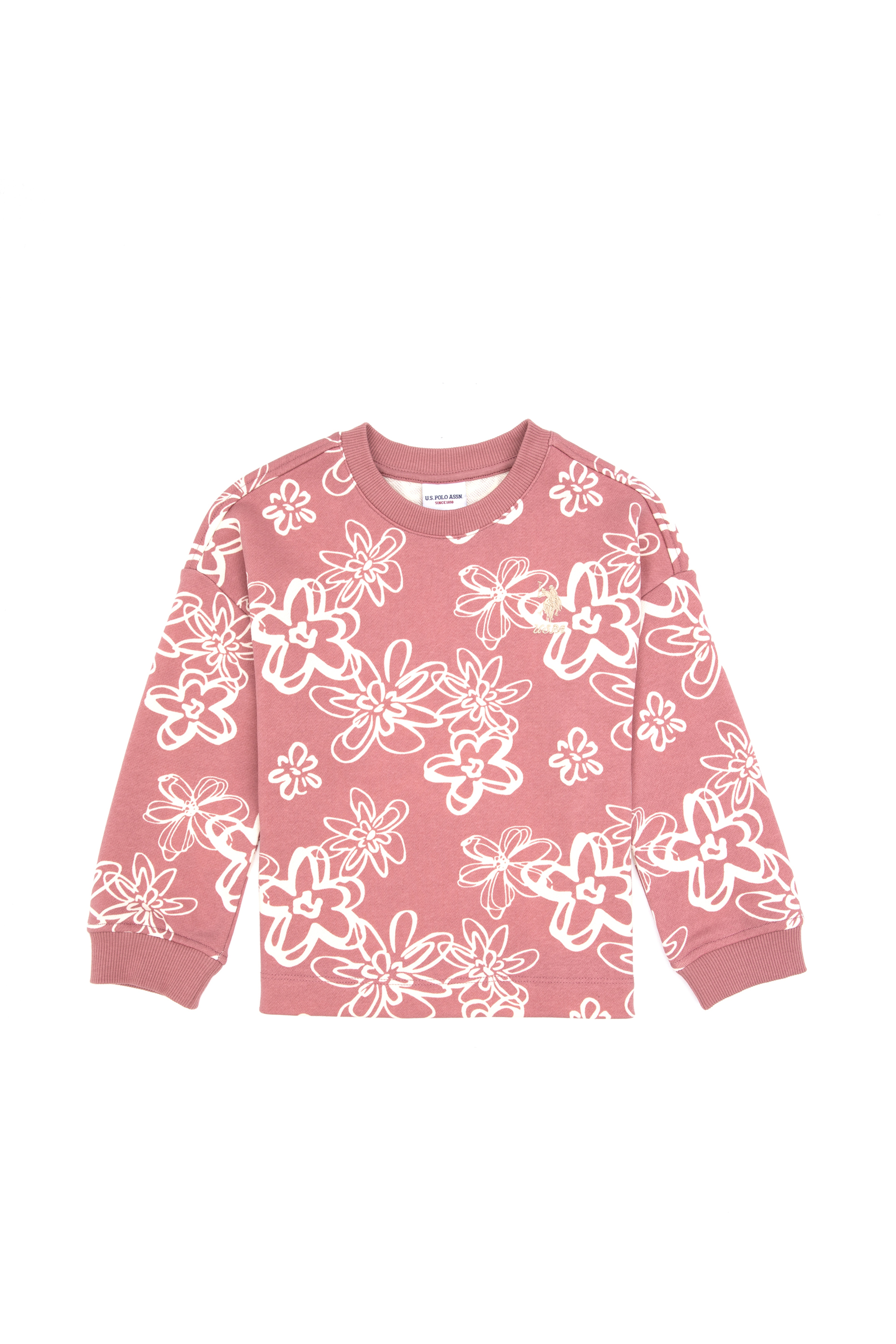Kız Çocuk Orkide Çiçek Desenli Bisiklet Yaka Sweatshirt