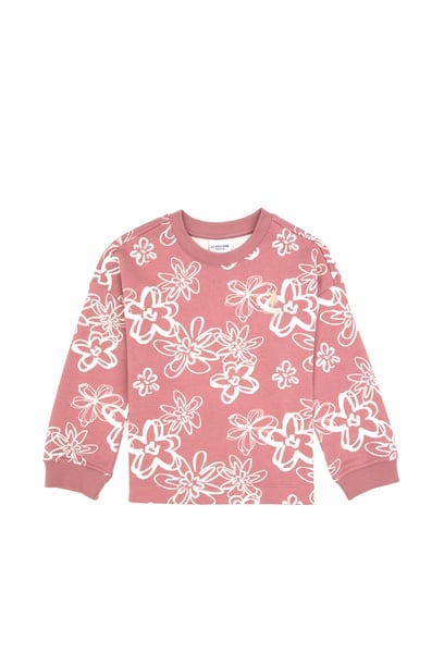 Kız Çocuk Orkide Çiçek Desenli Bisiklet Yaka Sweatshirt
