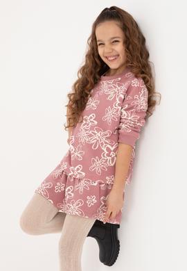 Kız Çocuk Orkide Çiçek Desenli Bisiklet Yaka Sweatshirt - 50317957014