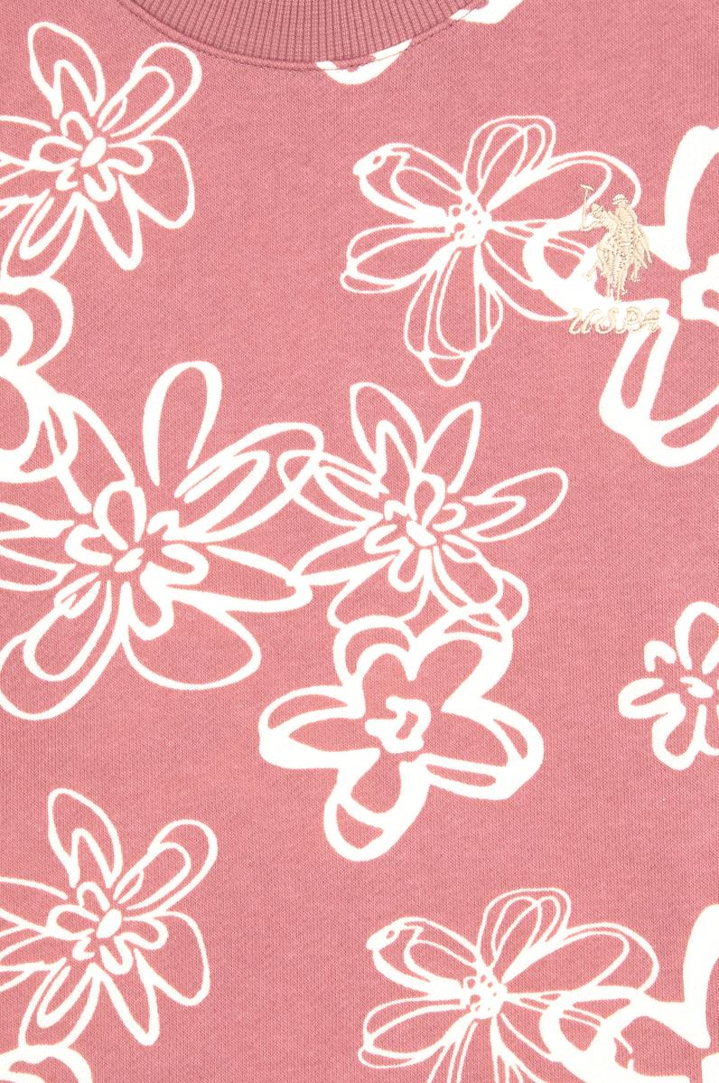 Kız Çocuk Orkide Çiçek Desenli Bisiklet Yaka Sweatshirt