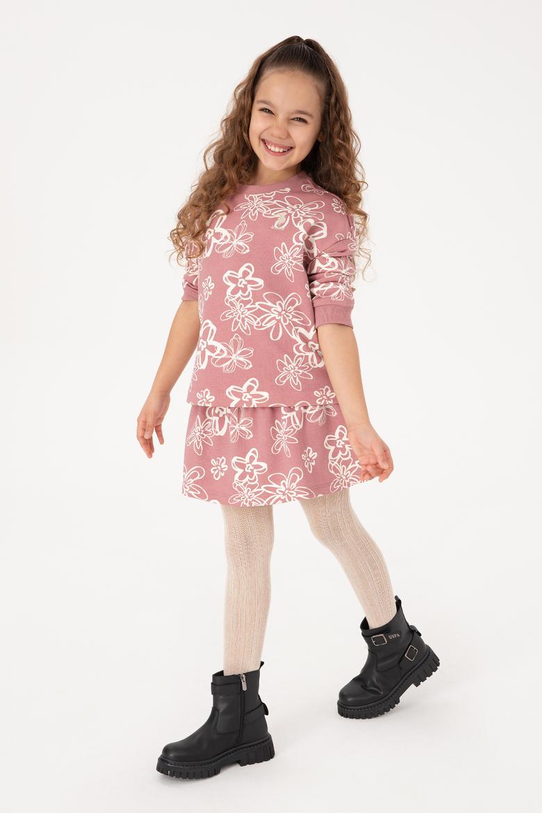 Kız Çocuk Orkide Çiçek Desenli Bisiklet Yaka Sweatshirt - 50317957014