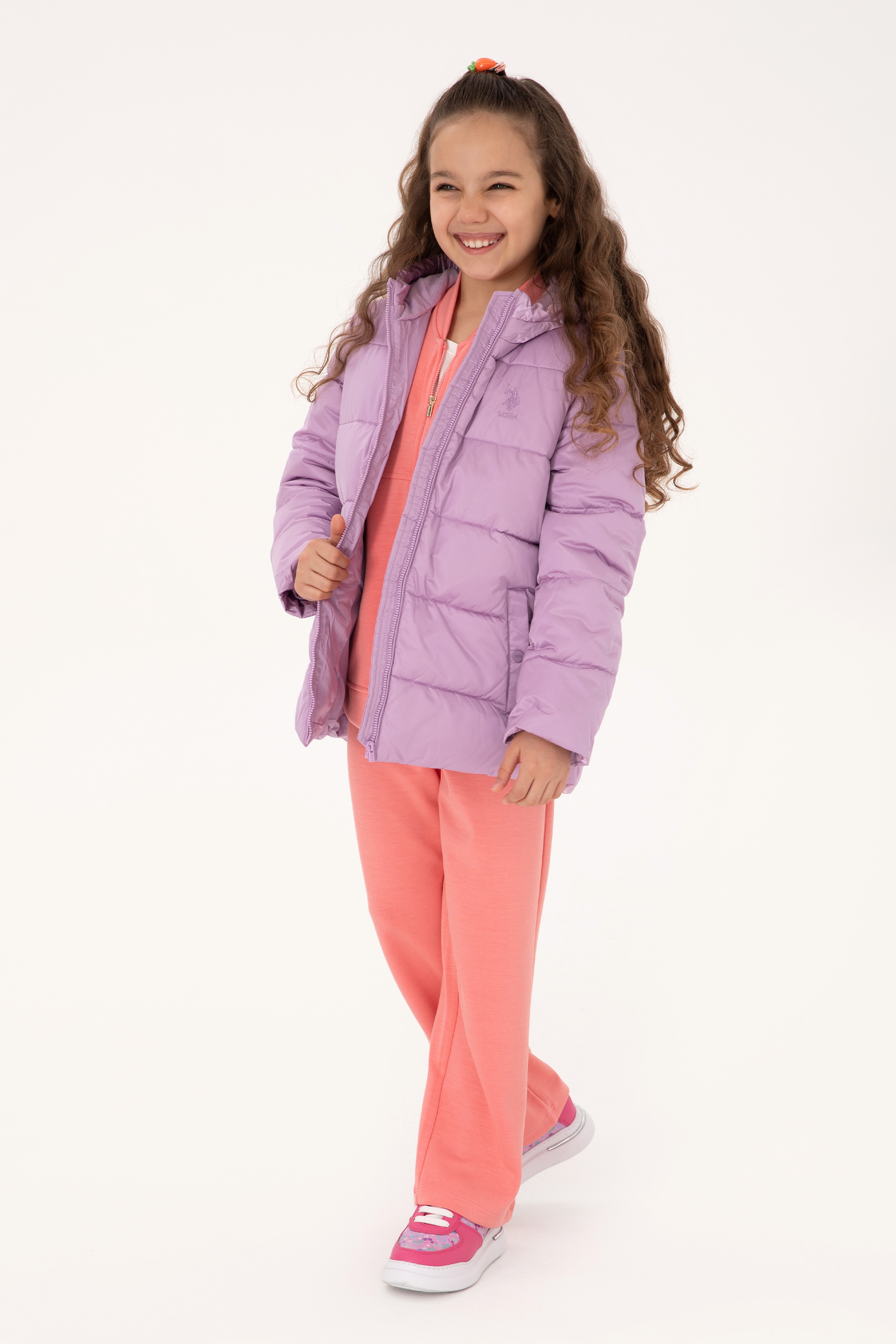 Kız Çocuk Lila Kapüşonlu Kaban - Image 2