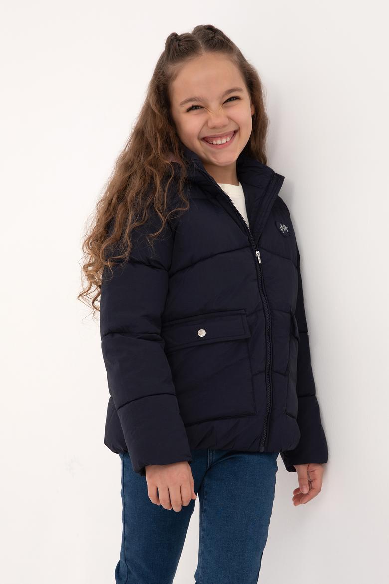 Kız Çocuk Lacivert Kapüşonlu Mont