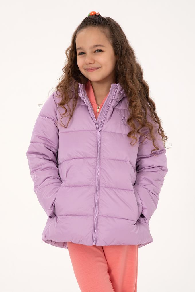 Kız Çocuk Lila Kapüşonlu Kaban
