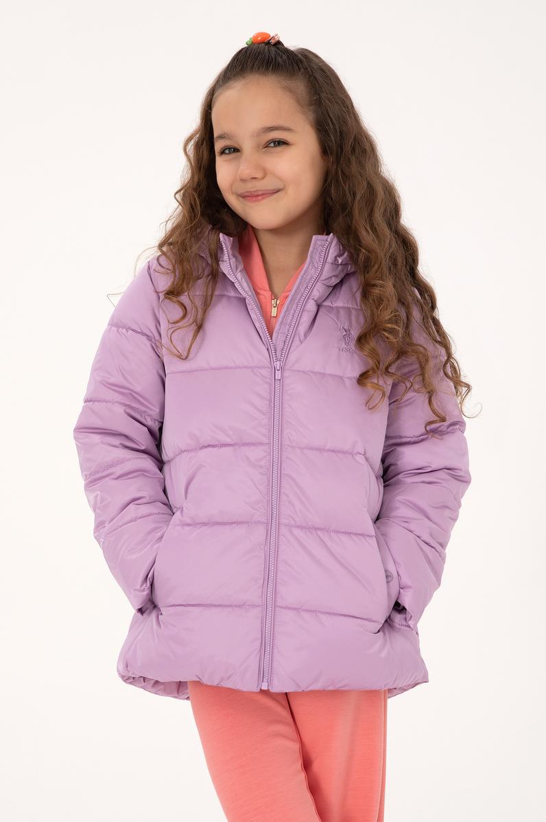 Kız Çocuk Lila Kapüşonlu Kaban