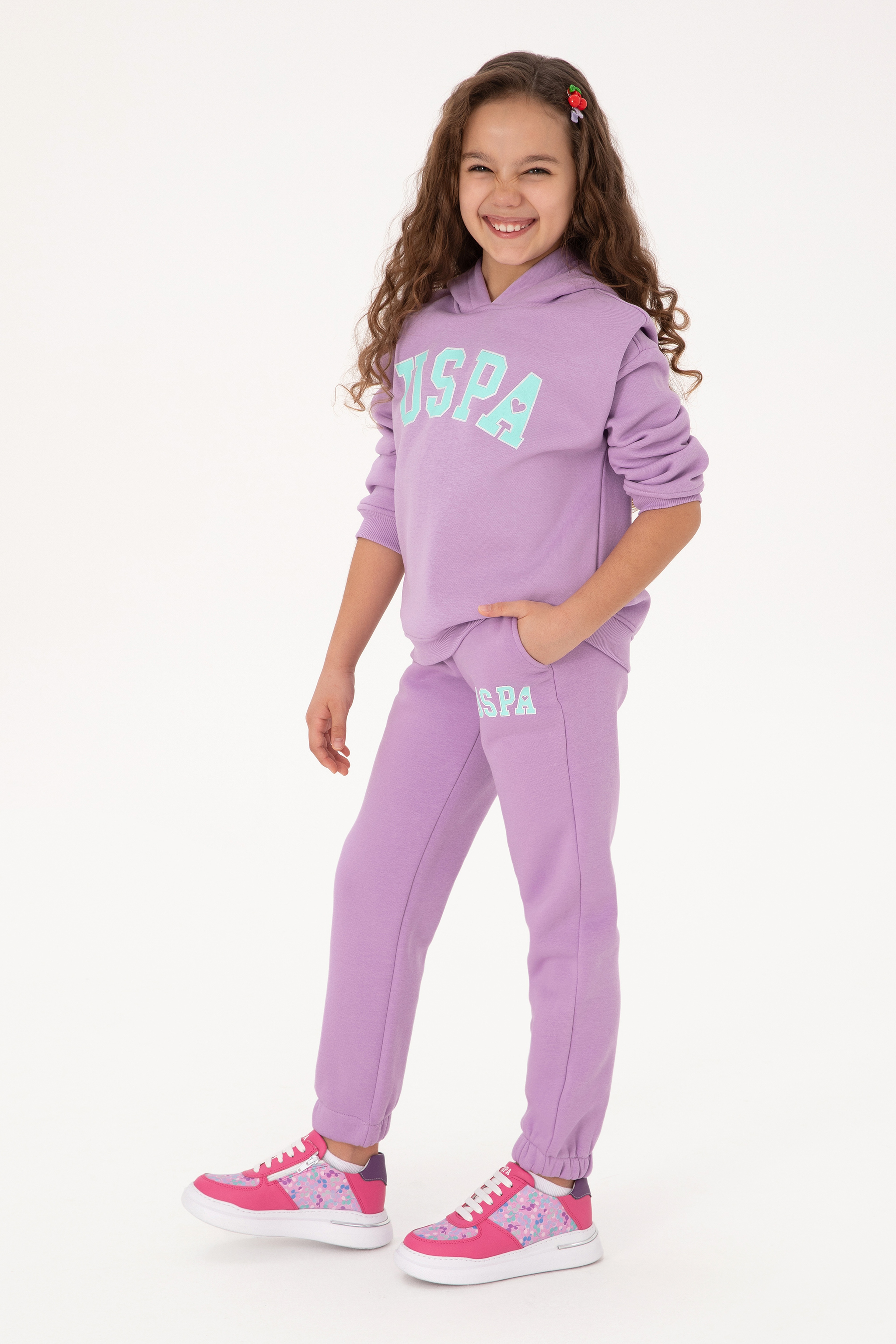 Kız Çocuk Lila Şardonlu Kapüşonlu Sweatshirt