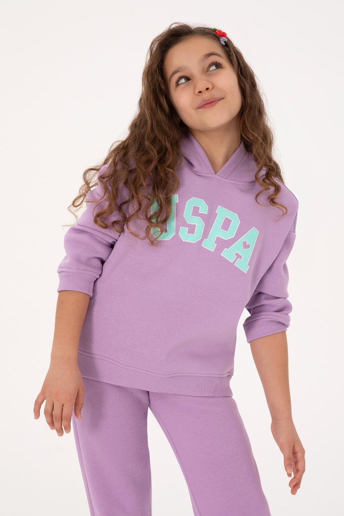 Kız Çocuk Lila Şardonlu Kapüşonlu Sweatshirt