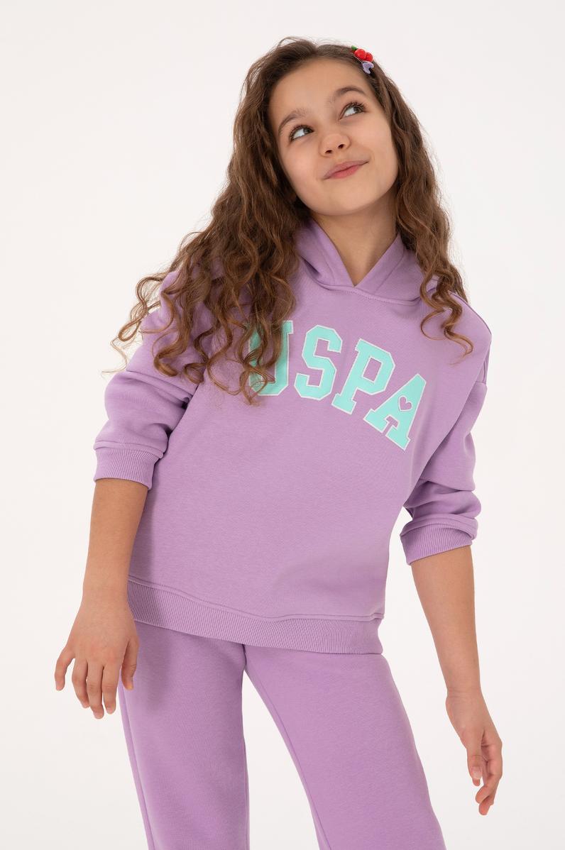 Kız Çocuk Lila Şardonlu Kapüşonlu Sweatshirt