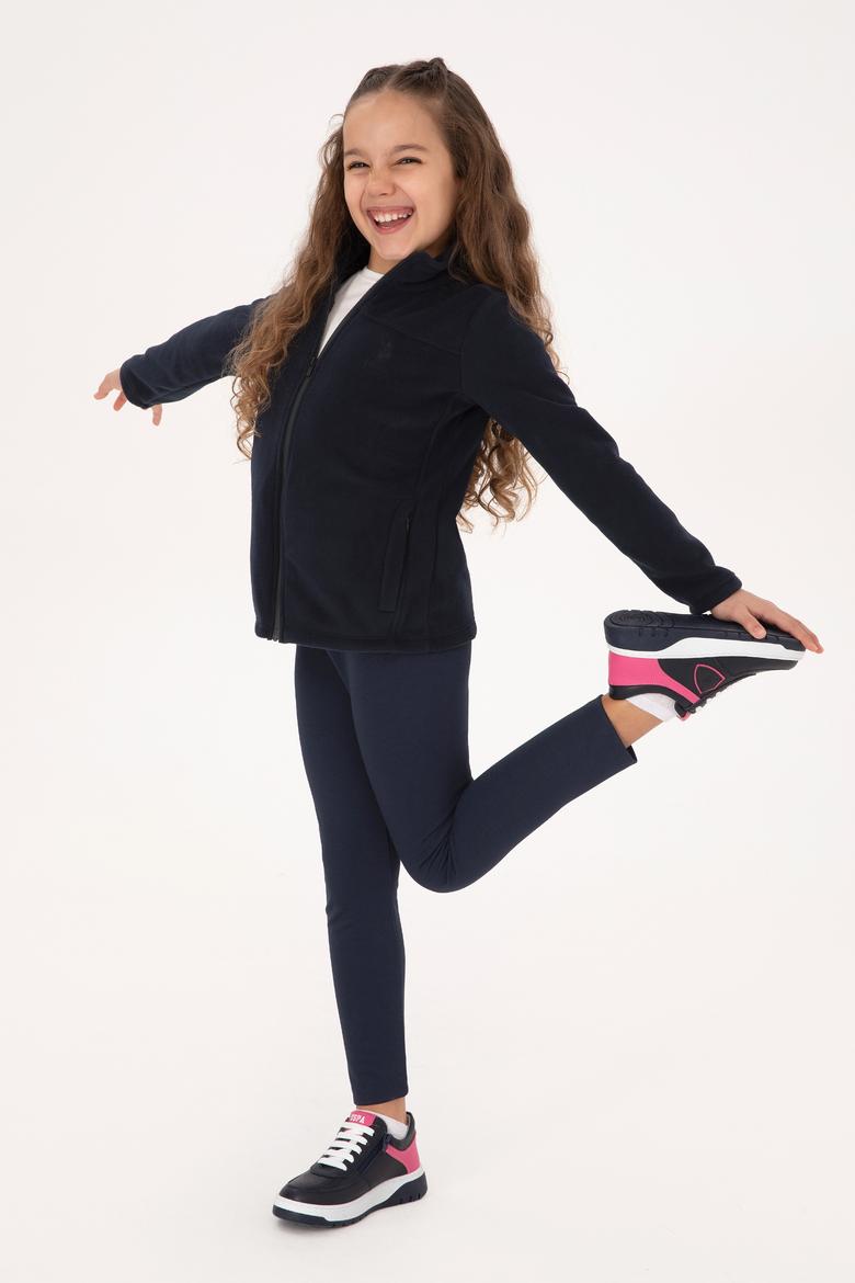 Kız Çocuk Açık Lacivert Fermuarlı Polar Sweatshirt - 50317875019