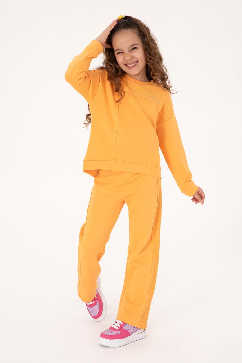 Kız Çocuk Turuncu Bisiklet Yaka Sweatshirt