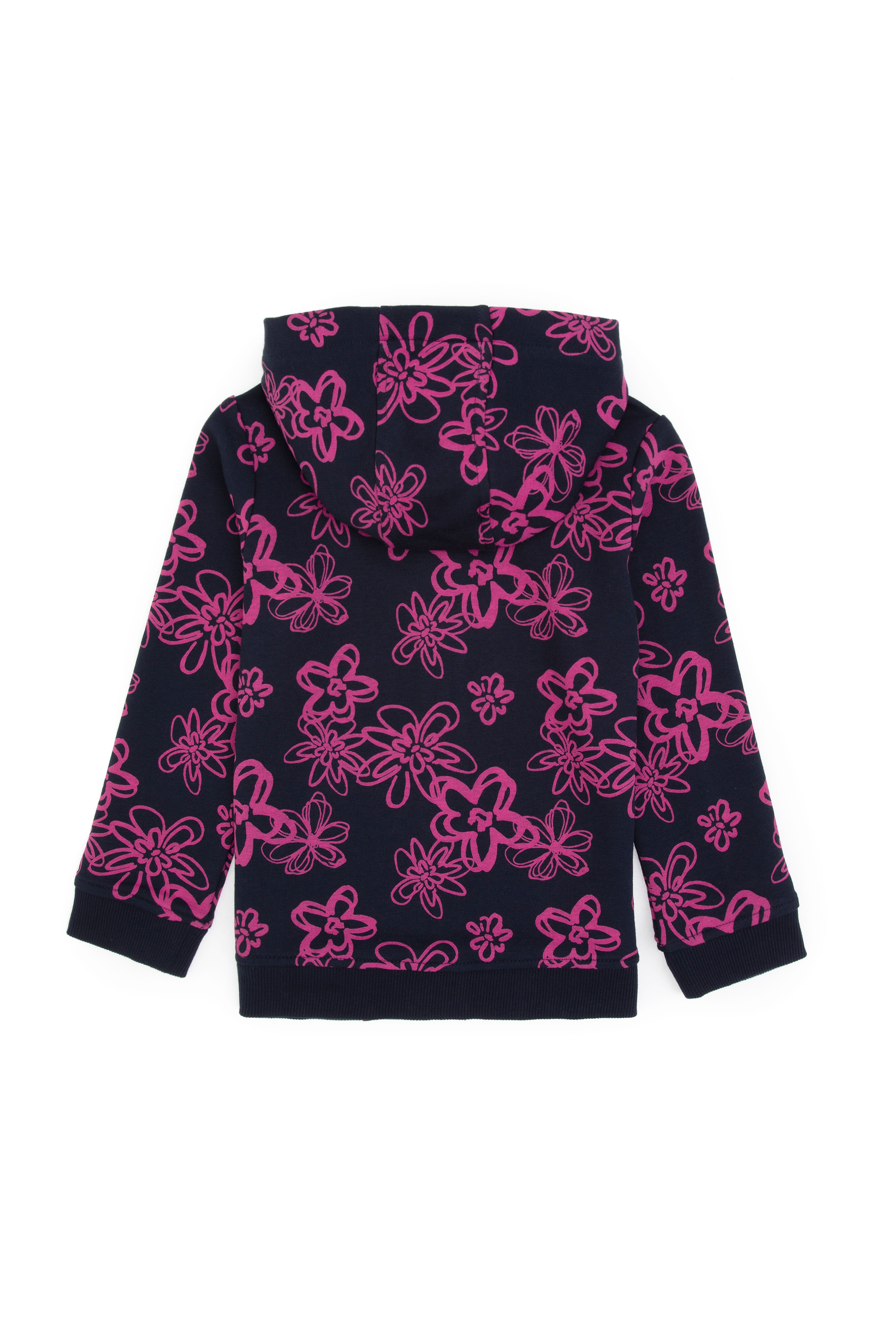 Kız Çocuk Lacivert Kapüşonlu Fermuarlı Çiçek Desenli Sweatshirt