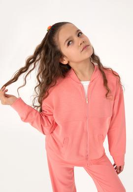 Kız Çocuk Neon Pembe Fermuarlı Örme Hırka - 50317869010