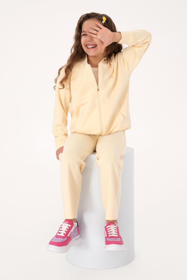 Kız Çocuk Ekru Fermuarlı Örme Hırka - 50317869012