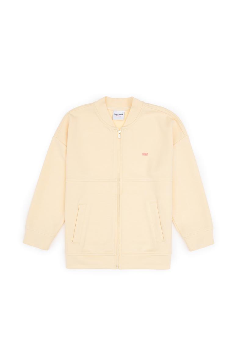 Kız Çocuk Ekru Fermuarlı Örme Hırka - 50317869012