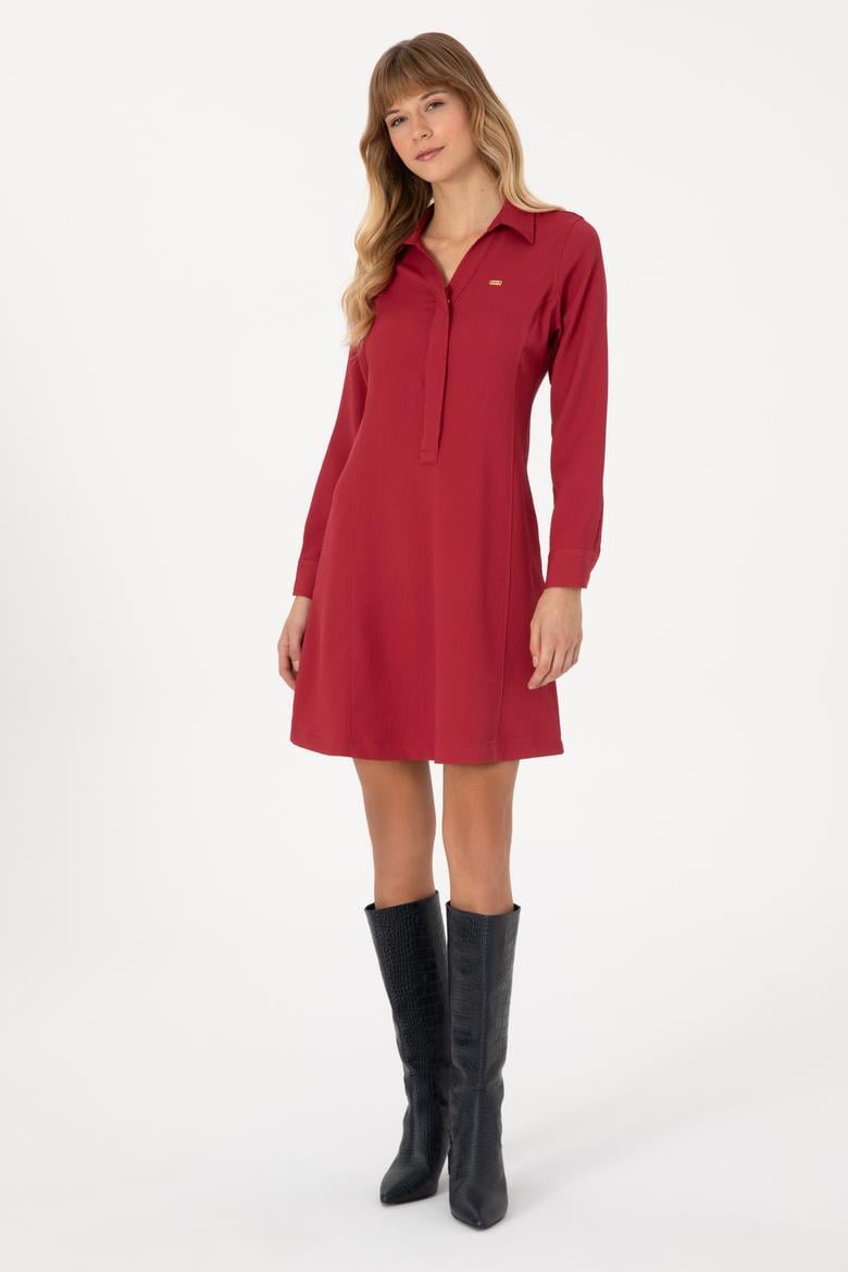 Kadın Koyu Frambuaz Dokuma Elbise - 50316609012