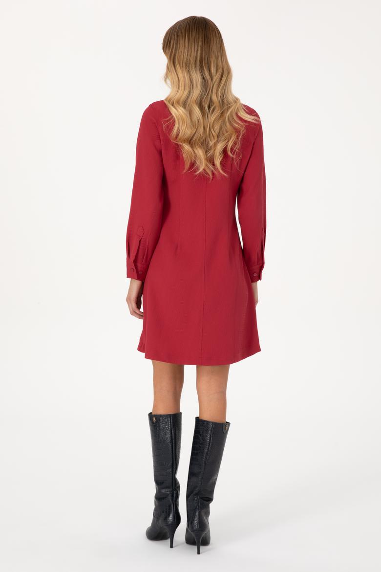 Kadın Koyu Frambuaz Dokuma Elbise - 50316609012