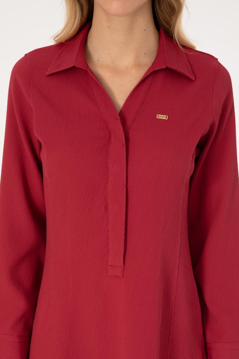 Kadın Koyu Frambuaz Dokuma Elbise - 50316609012