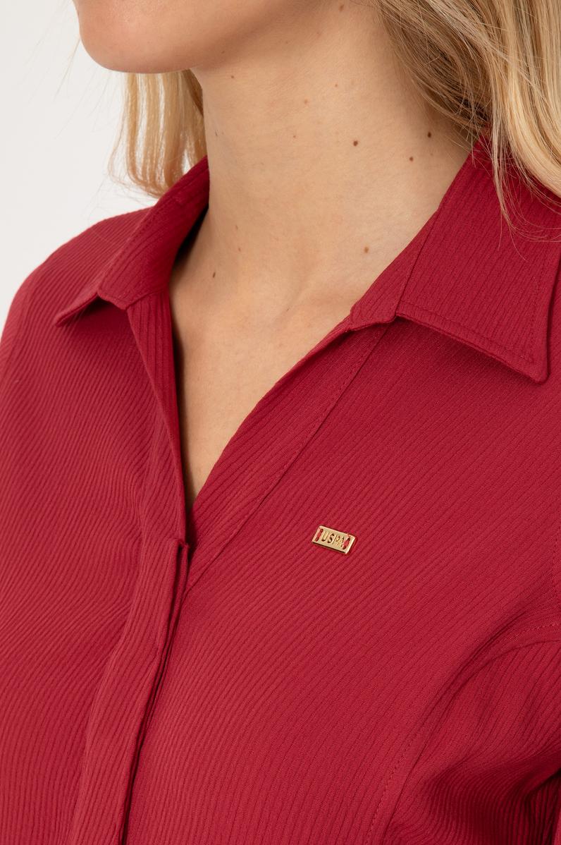 Kadın Koyu Frambuaz Dokuma Elbise