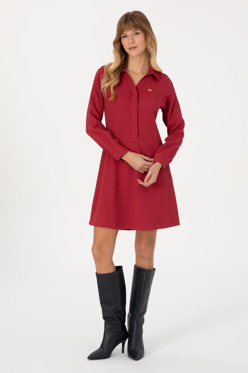 Kadın Koyu Frambuaz Dokuma Elbise