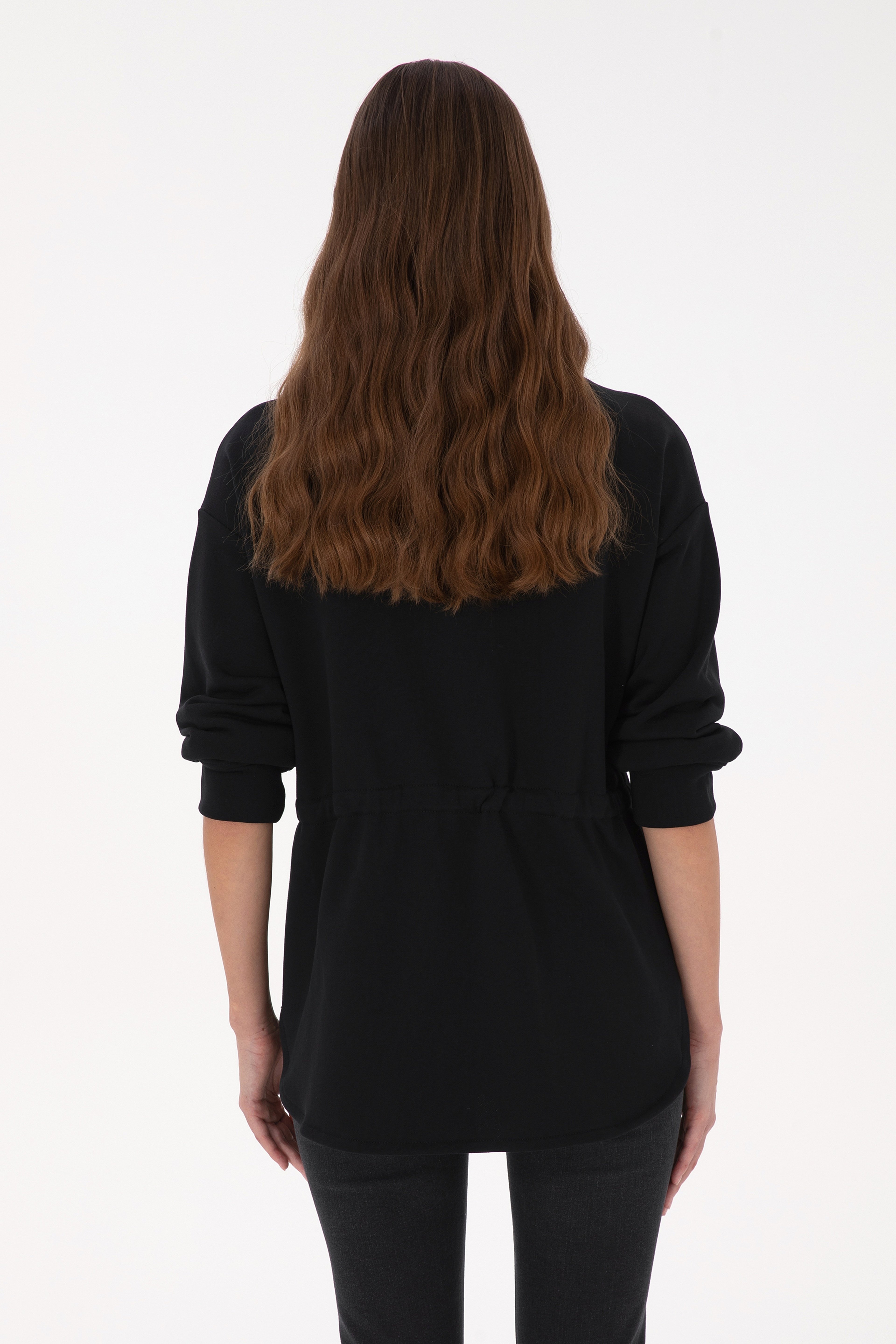 Kadın Siyah Fermuarlı Dik Yaka Sweatshirt - Image 5
