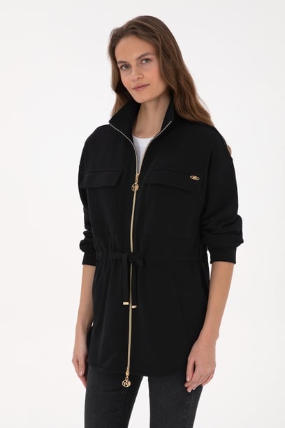 Kadın Siyah Fermuarlı Dik Yaka Sweatshirt