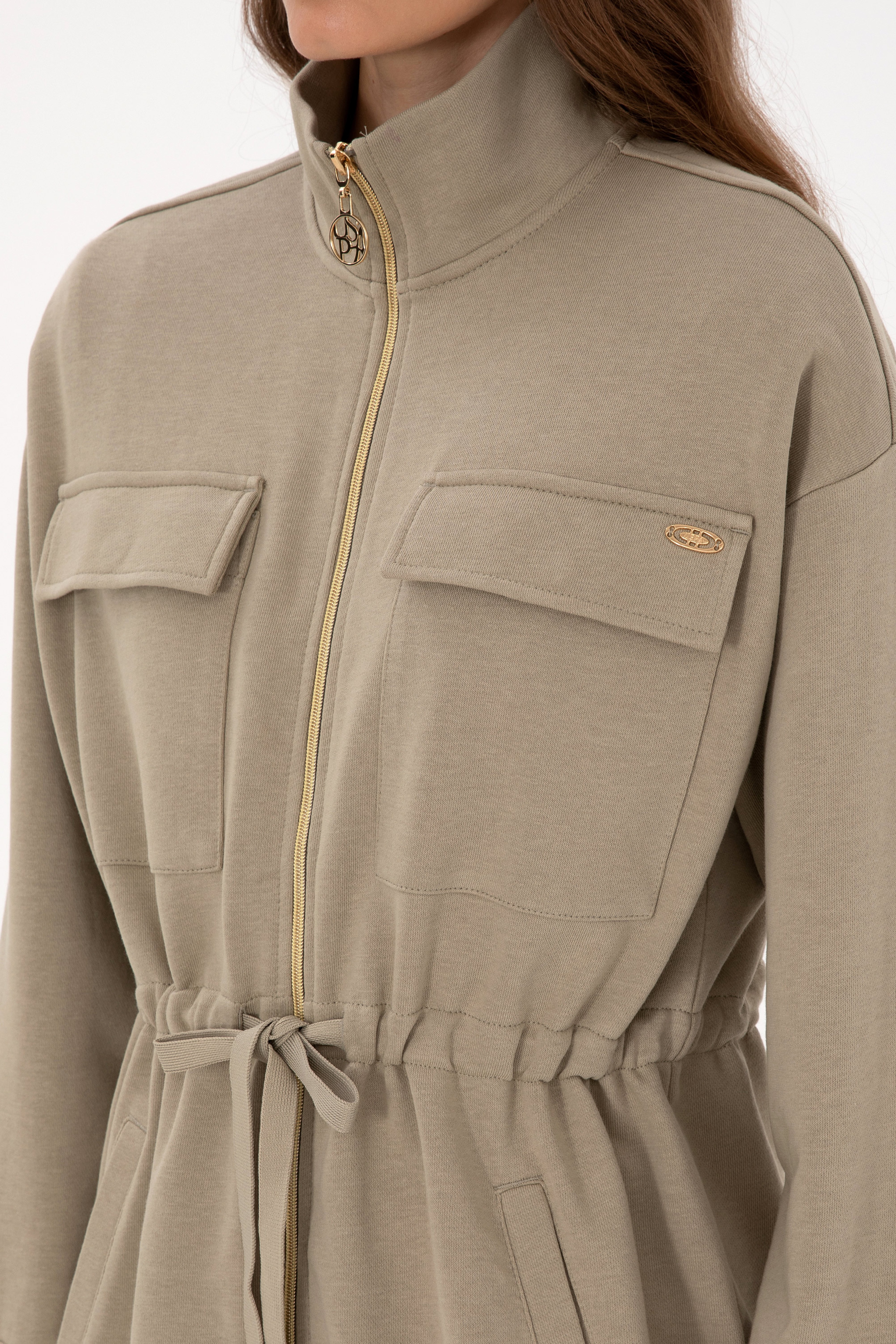 Kadın Açık Haki Fermuarlı Dik Yaka Sweatshirt - Image 7