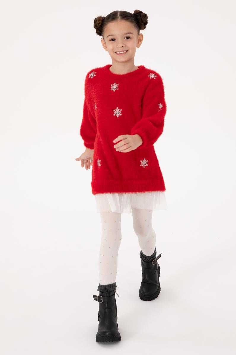 Kız Çocuk Kırmızı Triko Elbise